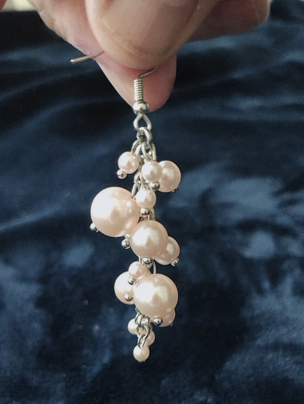 Pearl Cluster Drop Earrings - Pale Pink Pearlescent